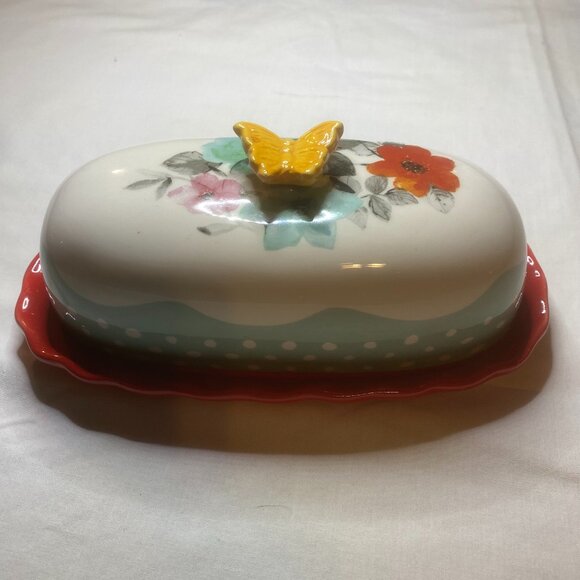 THE PIONEER WOMAN Floral Butterfly Butter Dish with Lid Retired Pattern - Picture 1 of 11